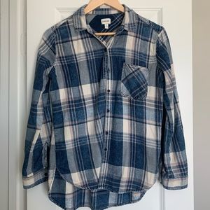 Blue and White Plaid Flannel Shirt